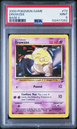 2000 Pokemon Base 2 # 73 Drowzee PSA 9 Card MINT! Trusted Seller! Free Ship! - Image 1