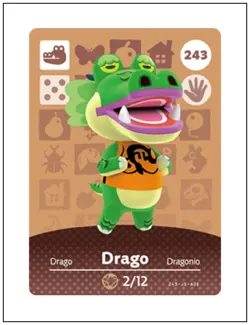 243 Drago, Animal Crossing Amiibo Card - Series 3, Authentic, NM - Image 1