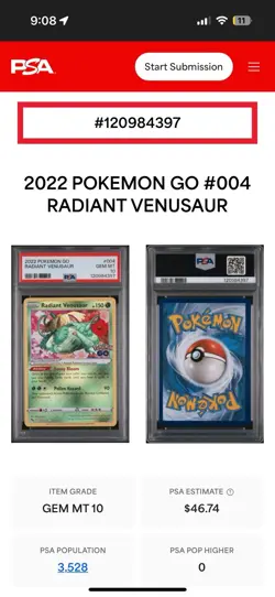 2022 Pokemon Go Radiant Venusaur #004 PSA 10 Gem Mint RARE - Image 2