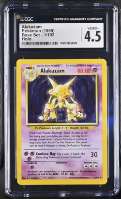 Pokemon Alakazam Base Set 1999 Holo Rare CGC 4.5 Ex/NM Pokemon TCG 1/102 WOTC - Image 1