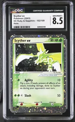 CGC 8.5 Scyther ex 102/109 Holo EX Ruby & Sapphire Pokemon Card - Image 1