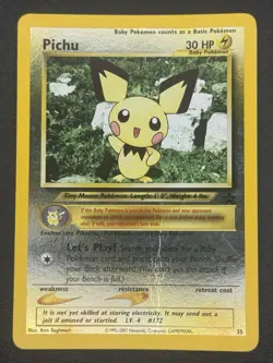 Pokemon Pichu #35 LP/MP Reverse Holo Black Star Promo WOTC Pikachu Vintage - Image 1