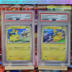 PSA 10 Pikachu Gym Promo Duo Set 2024 197/SV-P & 2023 120/SV-P JP Pokemon - Image 1