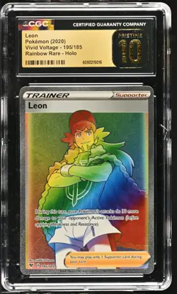 (CGC 10 Pristine) Pokemon Card - 2020 Leon 195/185 Rainbow Rare - Vivid Voltage - Image 1
