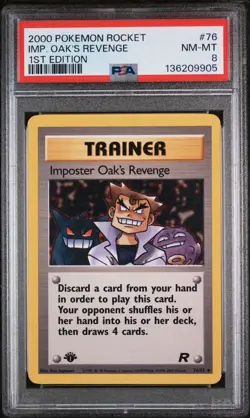 2000 Pokemon Team Rocket 1st Edition #76 Imposter Oak's Revenge PSA 8 NM-MT - Image 1