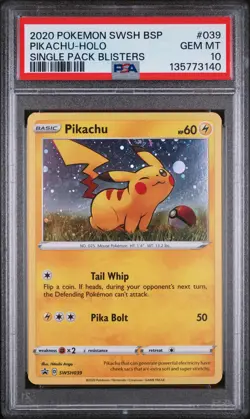 2020 POKEMON SWSH BLACK STAR PROMO SINGLE PACK BLISTERS #039 PIKACHU-HOLO PSA 10 - Image 1