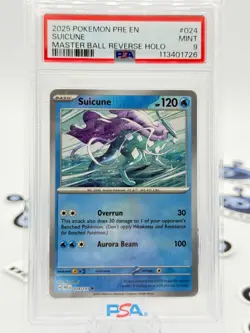 Suicune 24/131 Pokemon 2025 Prismatic Evolutions Master Ball Reverse Holo PSA 9 - Image 1