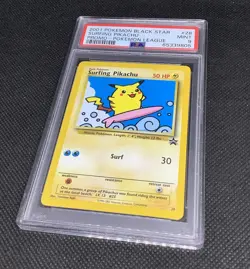 Original PSA 9 Surfing Pikachu Black Star Promo 28 Pokemon Card Mint League - Image 1