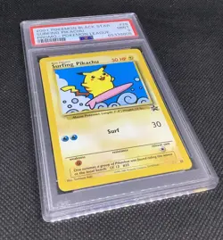 Original PSA 9 Surfing Pikachu Black Star Promo 28 Pokemon Card Mint League - Image 2