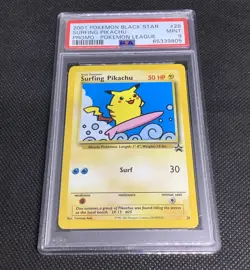 Original PSA 9 Surfing Pikachu Black Star Promo 28 Pokemon Card Mint League - Image 3