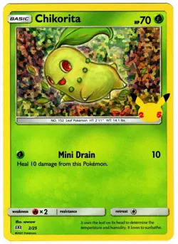 Pokemon Card CHIKORITA 2/25 Holo McDonalds 25th Anniversary Promo - Image 1