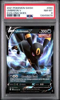 2021 POKEMON SWORD & SHIELD EVOLVING SKIES #094 UMBREON V PSA 8 - Image 1