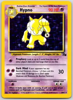 POKEMON FOSSIL HYPNO 8/62 RARE UNLIMITED HOLO LP - Image 1