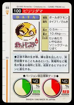 Voltorb No. 100 Green Bandai Carddass Series 1-2 G Pokemon Japanese Near Mint - Image 2
