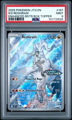 2025 Pokemon EN Journey Together N’s Reshiram #167 PSA 9 Mint Box Topper - Image 1