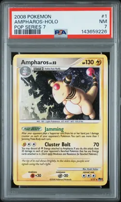 2008 POKEMON POP SER 7 #1 AMPHAROS-HOLO PSA 7 - Image 1