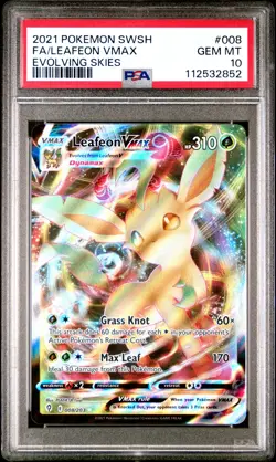 2021 POKEMON SWORD & SHIELD EVOLVING SKIES #008 FULL ART/LEAFEON VMAX PSA 10 - Image 1