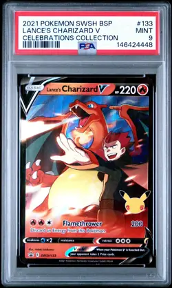2021 POKEMON SWSH BLACK STAR PROMO CELEBRATIONS COLL LANCE'S CHARIZARD V PSA 9 - Image 1