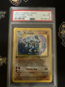 Pokemon TCG Machamp Holo Rare 1st Edition Base Set 8/102 PSA 6 - Image 1