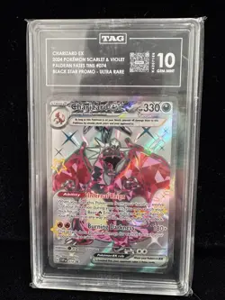 2024 PALDEAN FATES TIN CHARIZARD EX #074 PROMO TAG 10 GEM MINT - Image 1