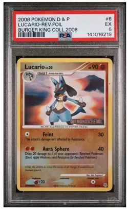 2007 POKEMON DIAMOND & PEARL #6 LUCARIO-REV.FOIL BURGER KING PSA 5 - Image 1