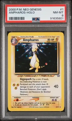 2000 Pokemon Neo Genesis Ampharos Holo PSA 8 - Image 1
