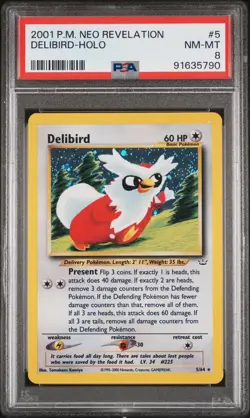2001 Pokemon Neo Revelation Delibird Holo PSA 8 - Image 1