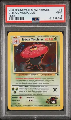 2000 Pokemon Gym Heroes Erika’s Vileplume Holo PSA 9 MINT - Image 1