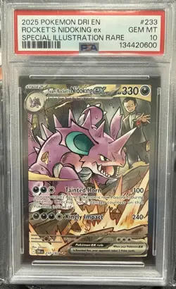 2025 POKEMON DRI EN-DESTINED RIVALS #233 TEAM ROCKET'S NIDOKING EX PSA 10 - Image 1