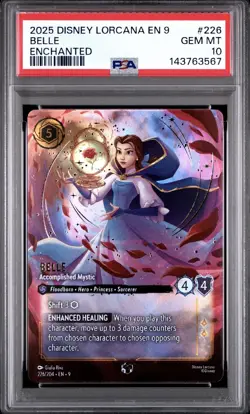 2025 DISNEY LORCANA EN 9-FABLED ENCHANTED BELLE - ACCOMPLISHED MYSTIC PSA 10 - Image 1