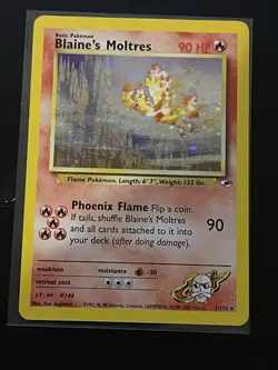 Pokemon 2000 Blaine's Moltres Gym Heroes Holo Card 1/132 - MP condition - Image 1