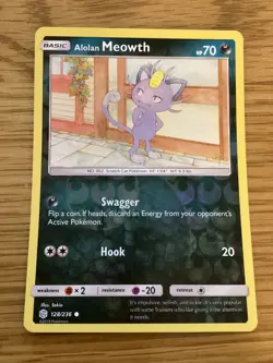 Alolan Meowth Pokemon Card 108/236 Rev Holo- Used- Sun & Moon/Cos Eclipse Set - Image 1