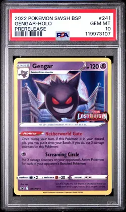 2022 POKEMON SWSH BLACK STAR PROMO PRERELEASE #241 GENGAR-HOLO PSA 10 - Image 1