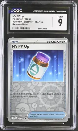 CGC 9 MINT N's PP Up 153/159 Journey Together Reverse Holo Pokemon Card - Image 1