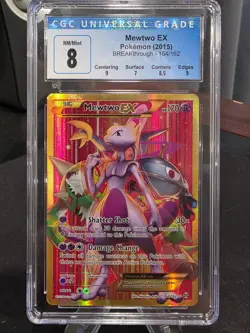 CGC 8 Mewtwo EX 164/162 Secret Rare BREAKthrough Pokemon Card - Image 1
