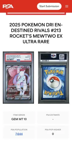 ⭐PSA 10 Team Rocket’s MEWTWO EX Pokemon - Destined Rivals 213/182 ⭐ Gem Mint! - Image 3