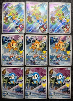 (12) Pokemon First Partner Illustration Collection Holo Chimchar-Turtwig-Piplup - Image 1