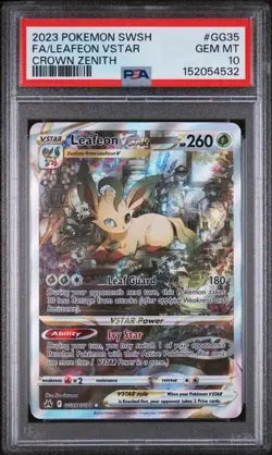 2023 POKEMON SWORD & SHIELD CROWN ZENITH #GG35 FULL ART/LEAFEON VSTAR PSA 10 - Image 1