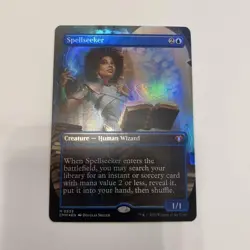 MtG Spell Seeker Foil Borderless CMM BF Blue Magic Card Used - Image 1