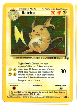 Pokemon Raichu 14/62 Fossil Holo Rare Unlimited English 1999 TCG Card - Image 1