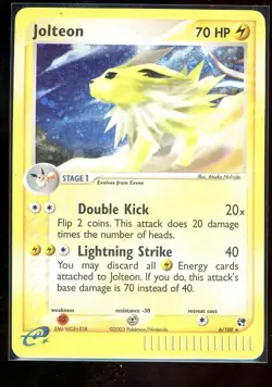 Jolteon 6/100 EX Sandstorm Rare Holo Pokemon Card [DMG] - Image 1