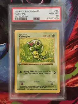 Caterpie Pokemon 1999 Base Set Shadowless 1st Edition English #45 PSA 10 - Image 1