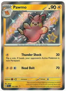 Pawmo 143/091 Shiny Rare Paldean Fates Pokemon NM/M - Image 1