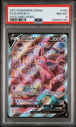 2021 POKEMON SWORD & SHIELD EVOLVING SKIES #180 FULL ART/ESPEON V PSA 8 - Image 1