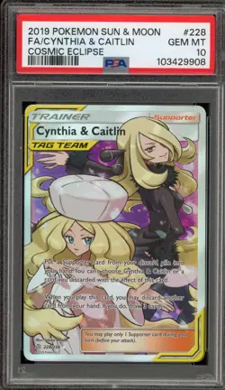 Pokemon Cynthia & Caitlin Cosmic Eclipse Full Art #228 PSA 10 Gem Mint - Image 1