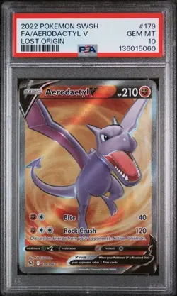 Pokemon 2022 Aerodactyl V Full Art 179/196 SWSH Lost Origin PSA 10 Gem Mint - Image 1