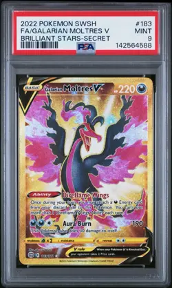 Pokemon Galarian Moltres V (Secret) 183/172 Swsh09: Brilliant Stars Holo PSA 9 - Image 1