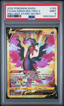 PSA 9 Galarian Moltres V (Secret) 183/172 Swsh09: Brilliant Stars Holo Pokemon - Image 1