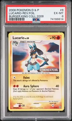 2008 Pokemon D&P 6 Lucario-Reverse Foil Burger King Coll - PSA 6 - Image 1