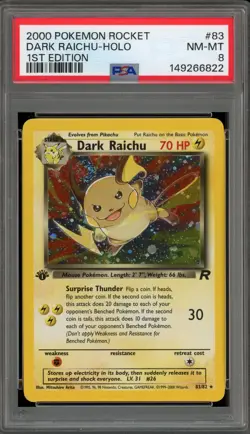 Pokemon Dark Raichu Team Rocket 1st Edition Holo Secret Rare #83 PSA 8 - Image 1